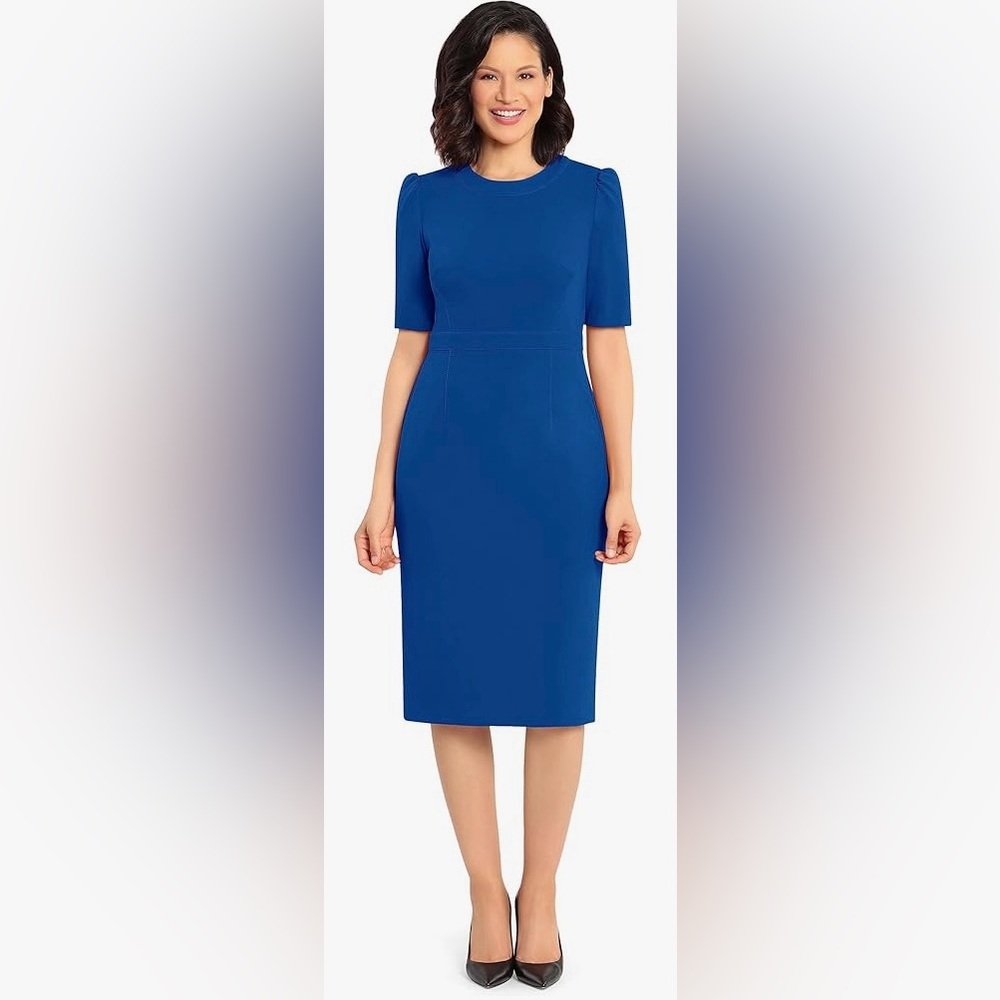 Ann Taylor Womens Cobalt Blue Stretch Crepe Sheath Dress Size 6 Tall